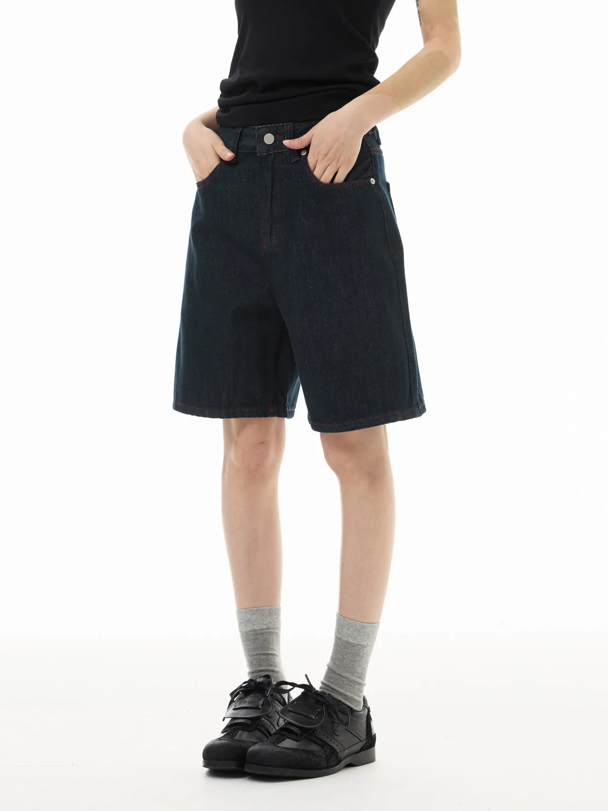 American Streetwear Vintage Five-Point Men's Summer Washed Black Original Jeans Loose Fit Casual Short Jeans