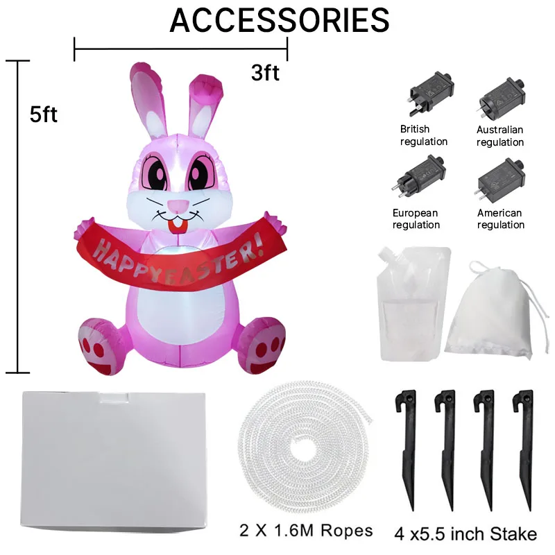 1.5M/5FT 부활절 야외 휴일 장식용 인플레이터블 핑크 토끼 배너 귀여운 토끼 모델 LED 라이트 홈 데코