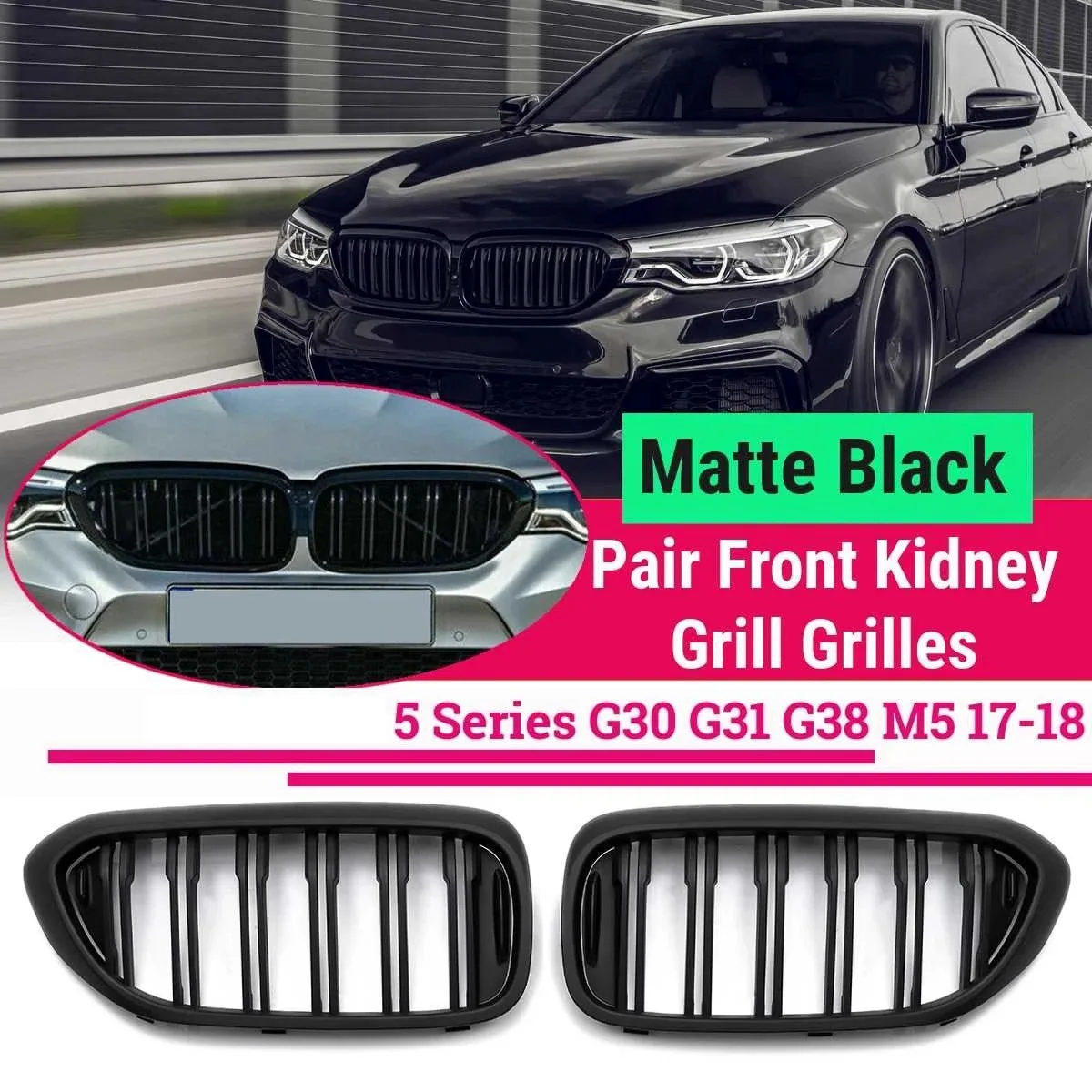 Car Matte Black Front Kidney Grill Grille for-BMW 5 Series G30 G31 G38 M5 520I 523I 528I 530I 535I 550I 520D 2017 2018