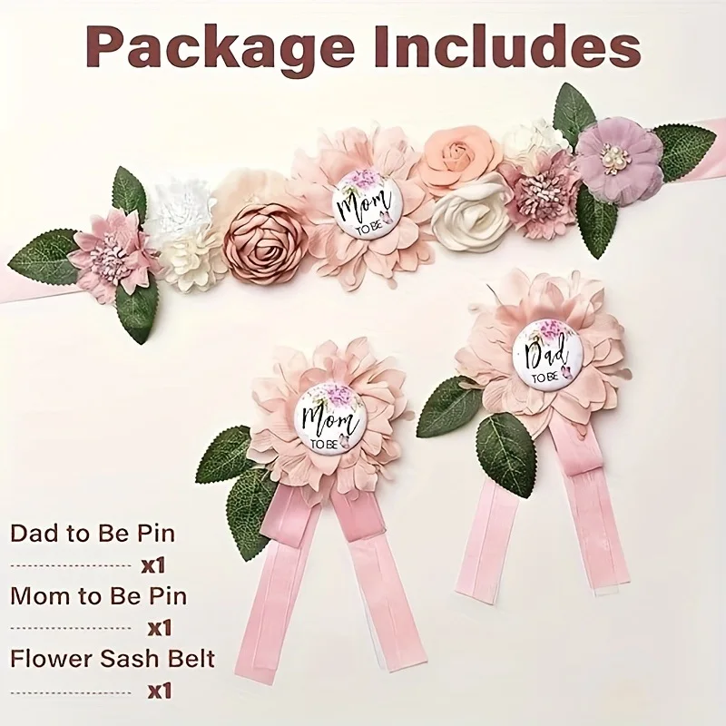3-teiliges Schwangerschafts-Gürtelset mit Blumen und Blättern für Jungen und Mädchen, Geburtstagsfeier, Babyparty, Geschlechtsenthüllung-Dekoration – Detail 6