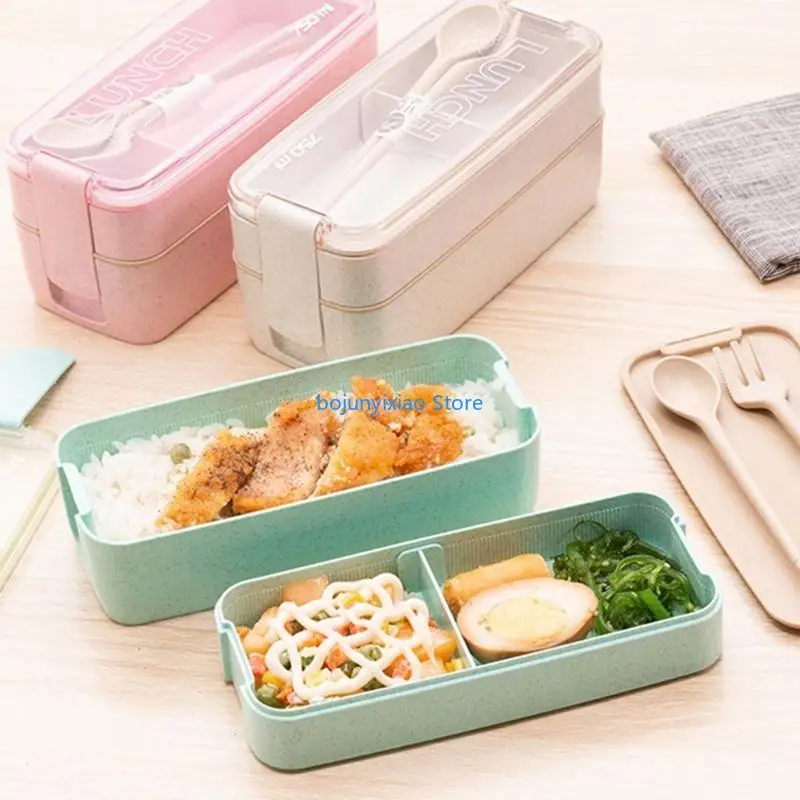 

900B Bento Box Double Layer Lunch Box Storage Container with Spoons and Forks