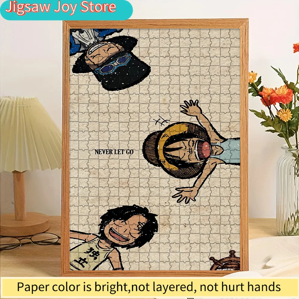 

One Piece Luffy Ace Sabo Childhood "Never Let Go" Bond Vintage Paper Texture Art Paper Jigsaw Puzzle, Anime Brothers Eternal Fri