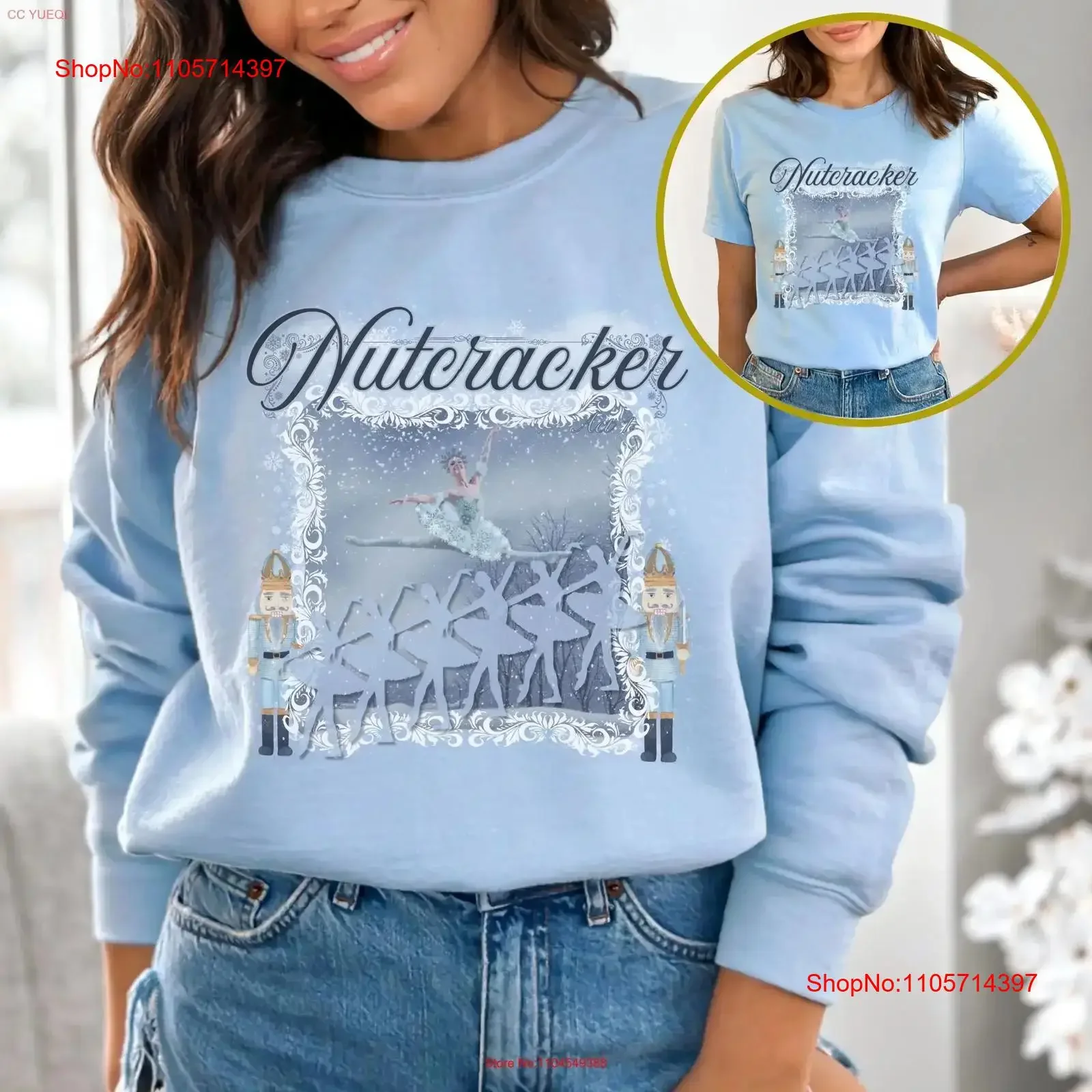 Nutcracker Snow Scene SweaT T Shirt Ballet for ballerina Christmas Queen Sweater vintage Washed streetwear homme Stylish Unisex