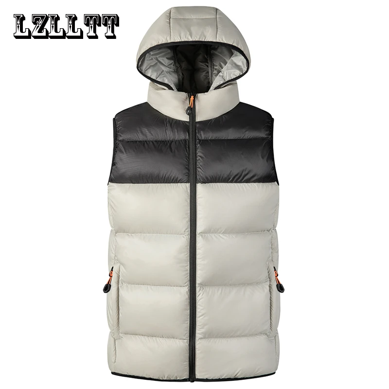 7XL Winter Men Hooded Jackets Sleeveless Vests Mens Casual Windproof Warm Vests Waistcoat Mens Spring Autumn Vest Jackets Male