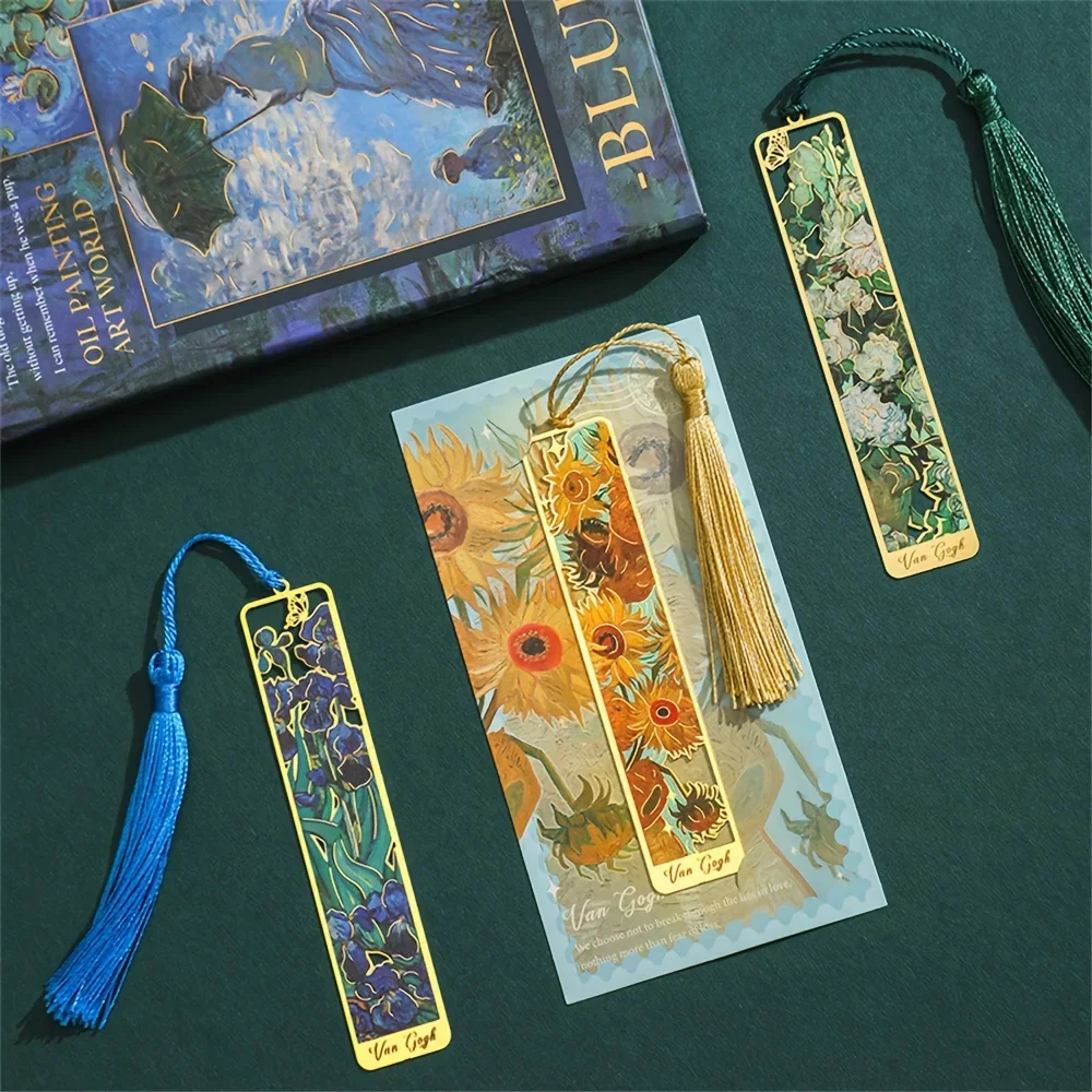 4 Colors Metal Sunflower Hollow Bookmark Chinese Style Creative Painted Book Holder Tassel Pendant School Stationery Supplies