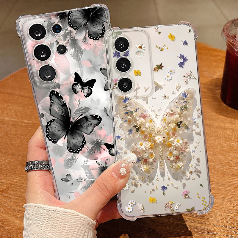 Beautiful Butterfly Clear Phone Case For Samsung Galaxy S26 S25 S24 S23 S22 Ultra Plus S25 Edge S24 S23 FE Soft Silicone Cover