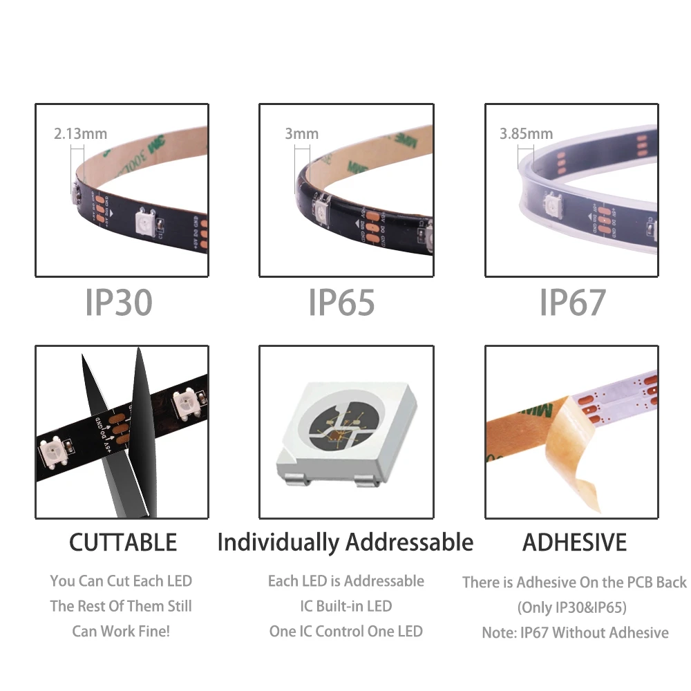 LED Strip Lights RGBIC WS2812B/RGB 5050 SP110E Bluetooth App Control Flexible Tape Diode Ribbon BackLight Room Decorate