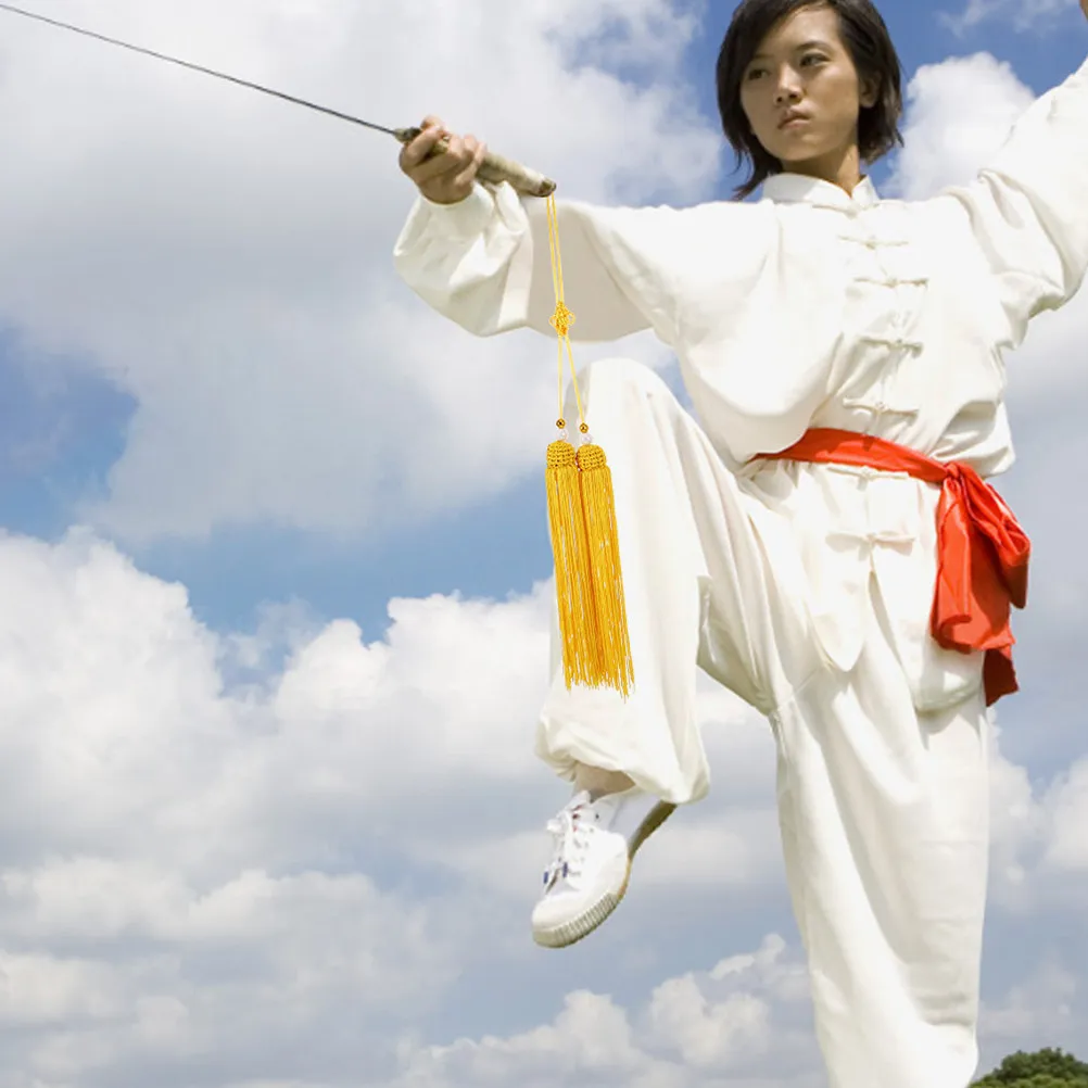 2Pcs Taichi Swords Tassel for Martial Arts Training and Competition Striking Yellow Tassel for Chinese Accessory Light