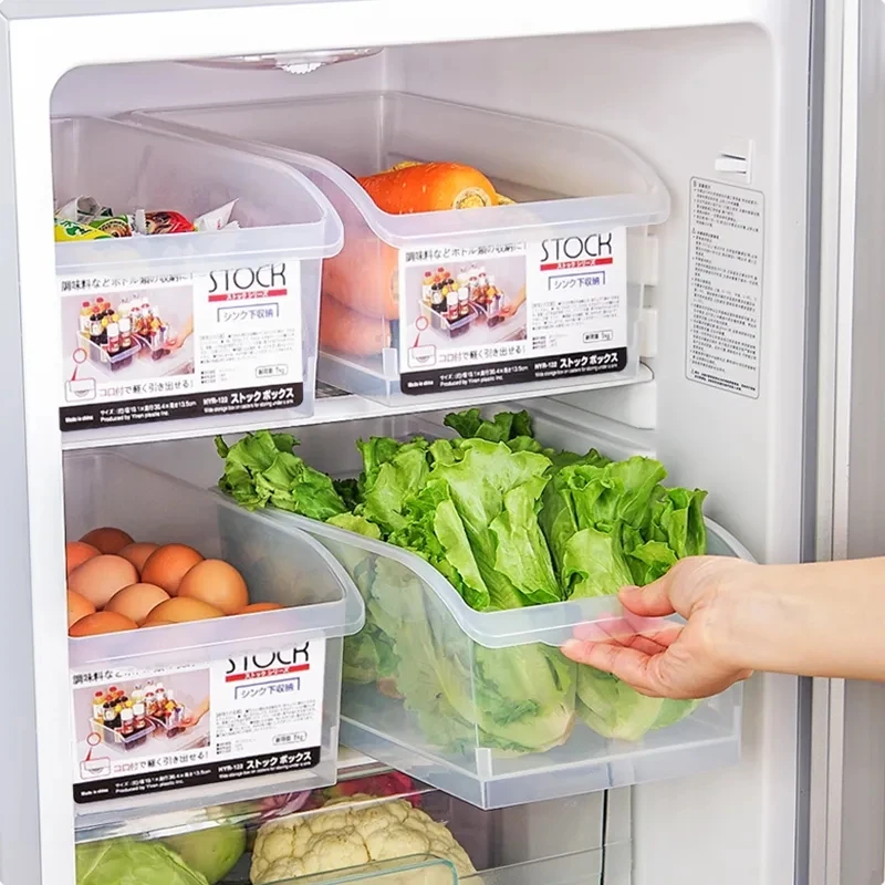 Large Size Plastic Drawer Style Storage Box for Fridge Kitchen Food Preservation Container Home Use Organizer Basket
