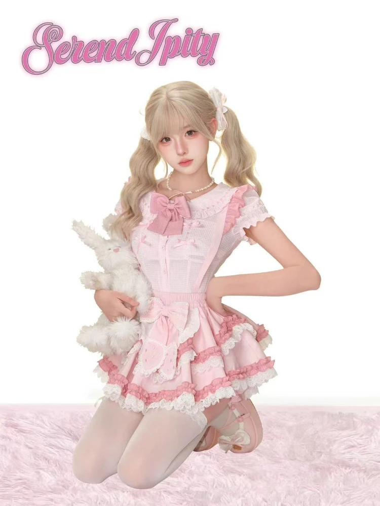 Neue Mode Süße Lolita Frauen 2-teiliges Set Frauen Design Y2k Vintage Tops + Kawaii Rock Harajuku High Street Chic Schöne Outfits