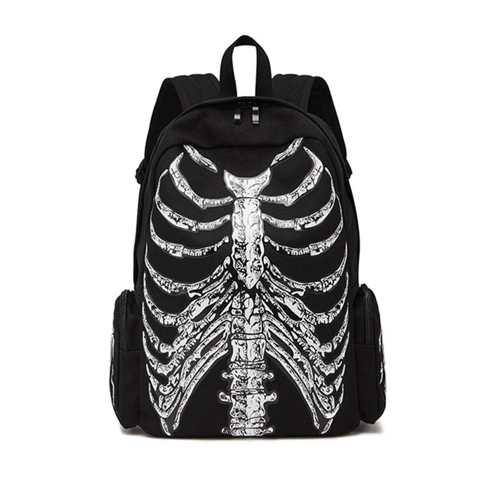 

2024 New Skull Printed Canvas Travel Backpack Trend Leisure Fashion Personality Women's Leisure Men's Backpack