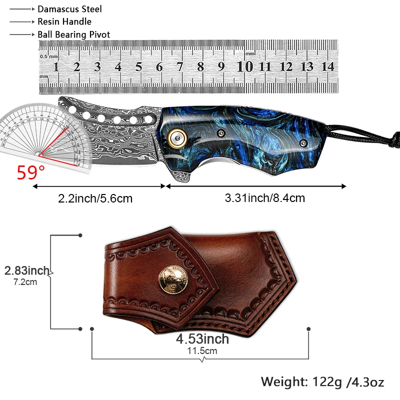 Handmade Damascus Steel Pocket Knife, Men's EDC Folding Knife,Camping Adventure,Outdoor Hunting Survival Kitchen Carrying Knife view 6