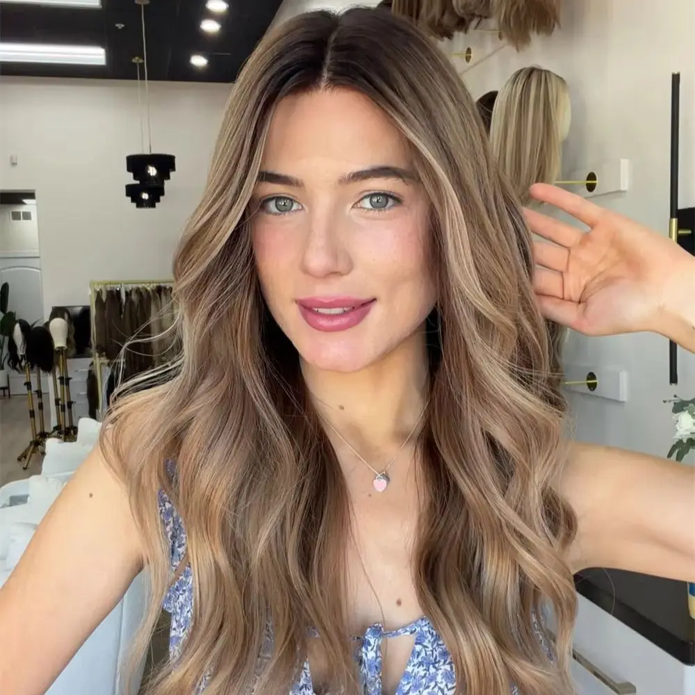 

Woman Wigs Middle Part 13x4 Ombre Ash Brown Wig Glueless Synthetic Lace Front Wig Glueless Preplucked Hairline Party Cosplay Wig