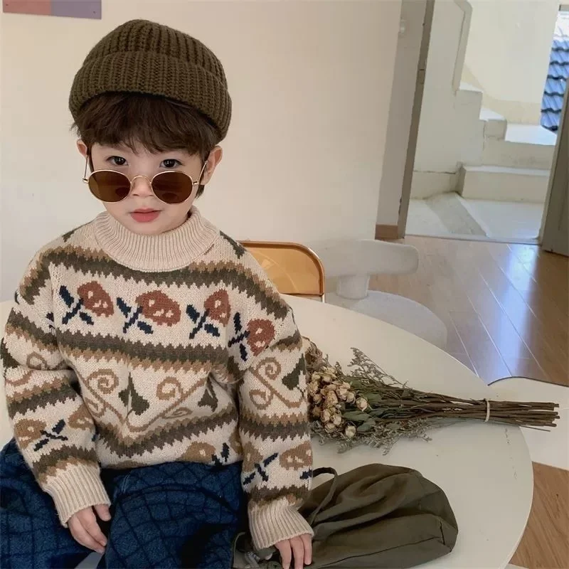 

Boys Woolen Sweater Crochet Cotton Windbreak 2025 Dazzling Warm Thicken Autumn Winter Pullover Plus Size Children's Clothing