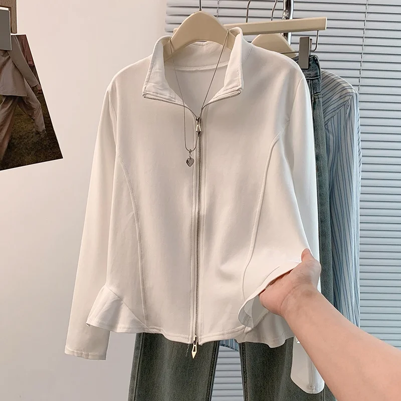Autunno Nuovo Plus Size Casual Misto Cotone Cerniera Svel Cardigan Aperto Faion Artistico Sle Ci Pendolari Wear da Donna