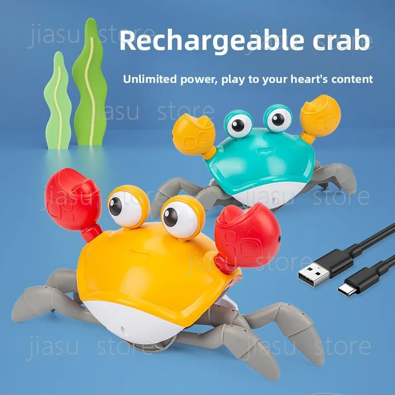 Rechargeable Induction Escape Crab Toy LED Light Music Electric Crawling Toy for Baby