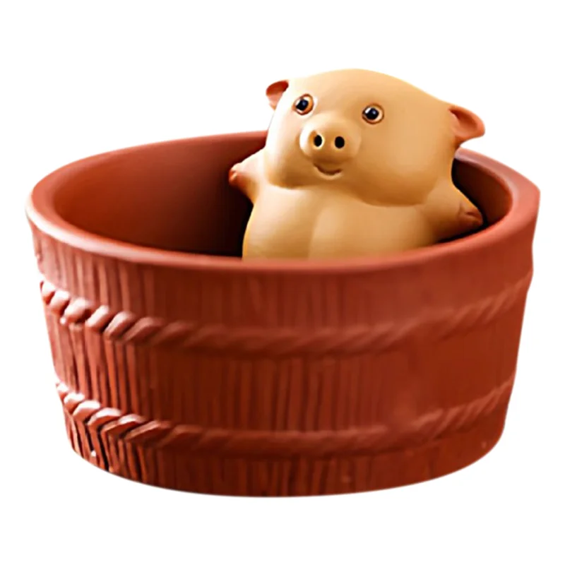 

ABKO-Clay Lying Flat Bathing Pig Can Be Raised Tea Pet Handmade To Play Tea Table Small Ornaments Spitting Function