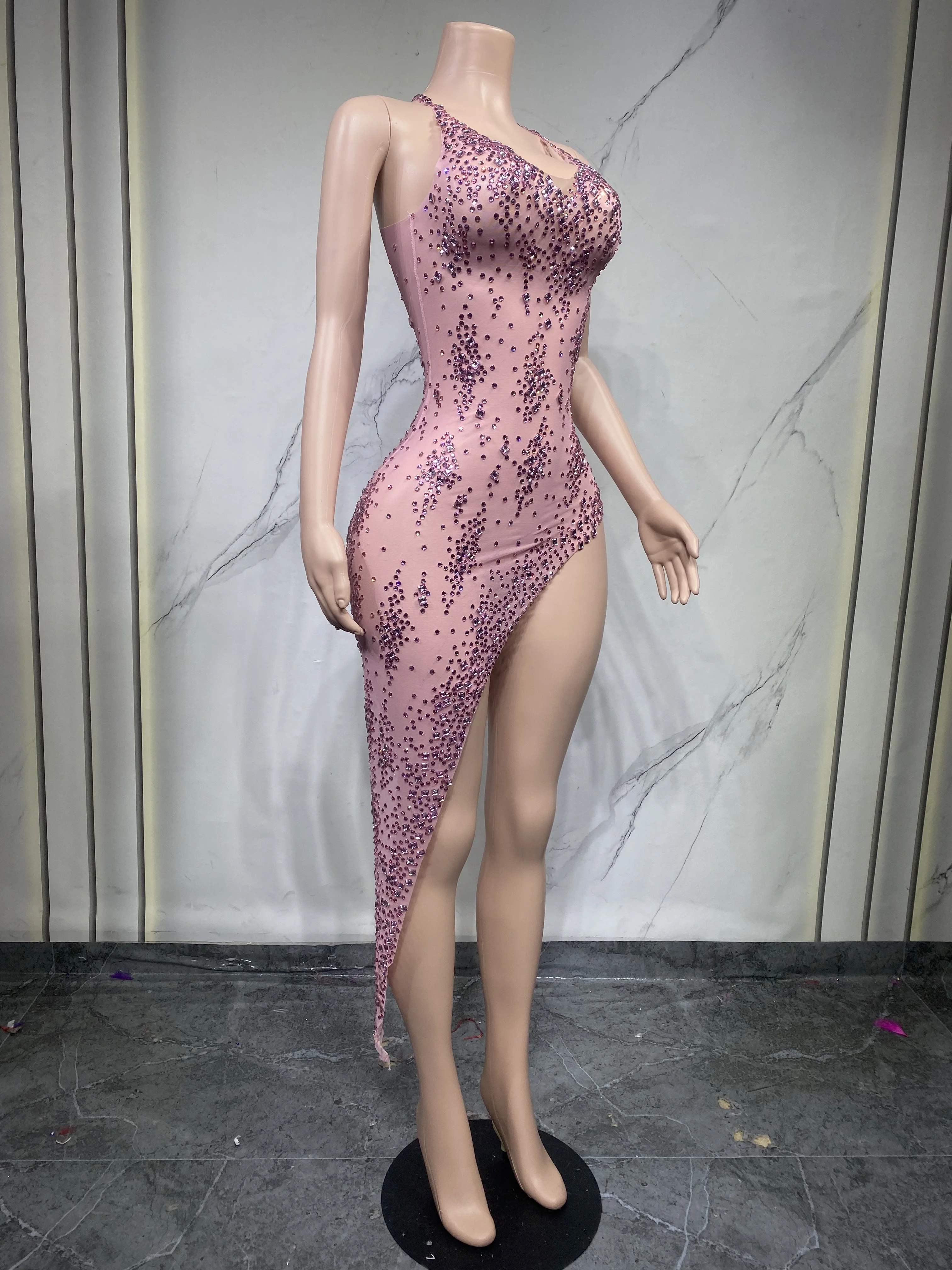 Vestido tubo transparente Sexy dorado condiamantes de cristal brillante para actuacion enclub nocturno, ropa personalizada para - Image 3
