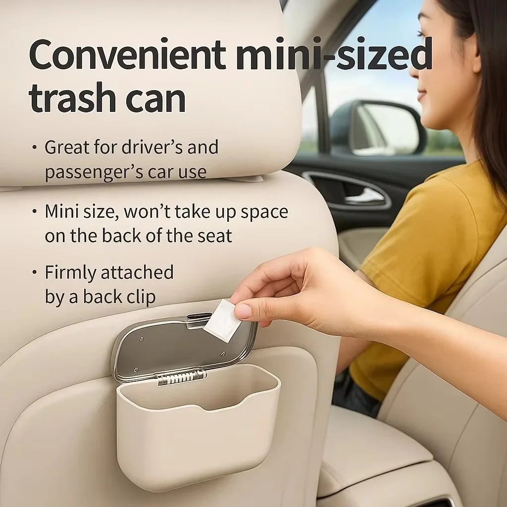 

Universal Hanging Car Garbage Bin with Push Lid Wet Dry Use Auto Interior Storage Organizer Waste Container