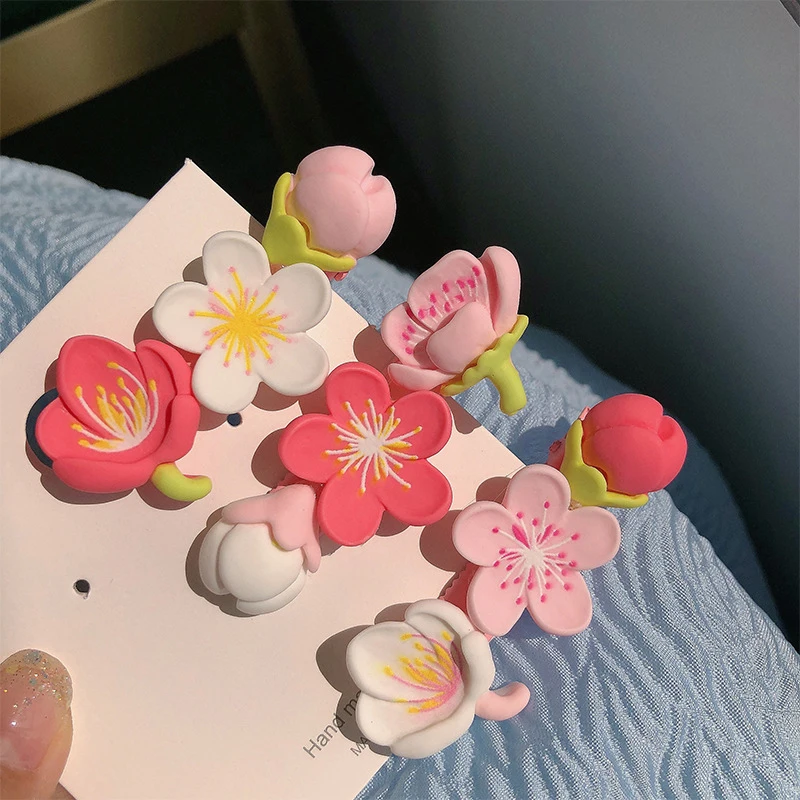 Pink Sakura Peach Blossom Hairpins Headwear For Women Girls Korea Sweet Flower Hair Clip Decor Hairgrip Hair Accessories