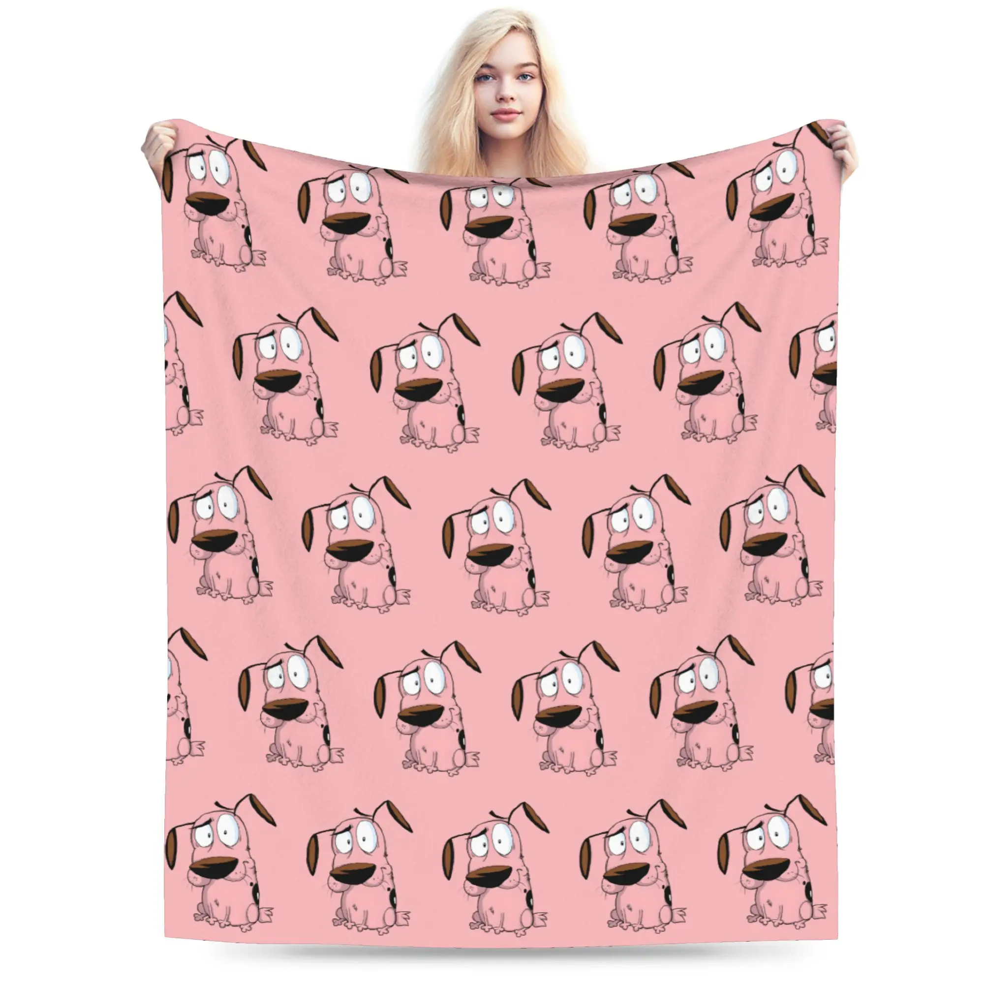 Custom Cartoon Courage Dog Blankets Warm Flannel  Throw Blanket for Sofa Bedroom Bedding