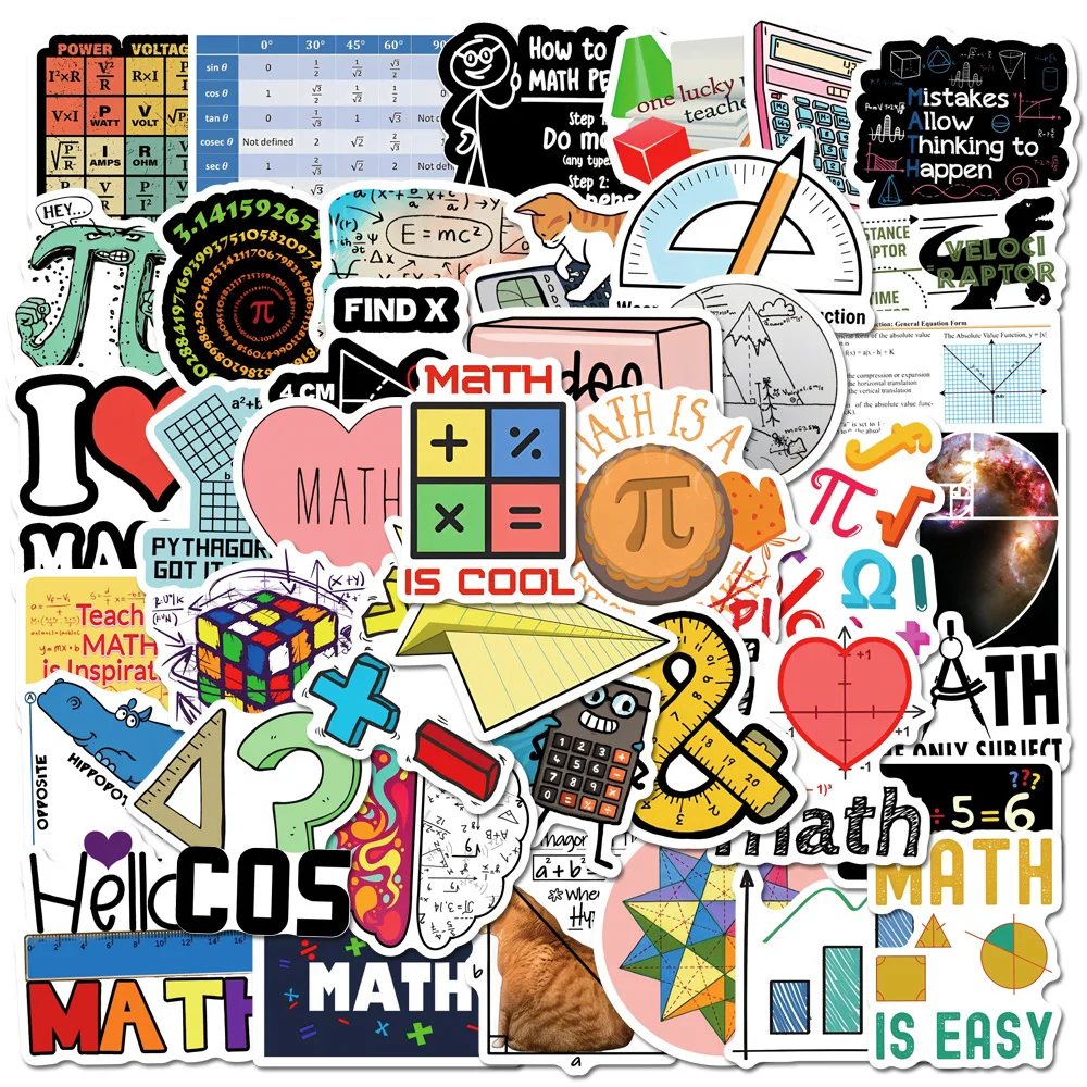 10/30/50PCS New Trendy Math Symbols Sticker Pack Skateboard Guitar Decoration DIY Laptop Waterproof PVC Graffiti Decal Wholesale