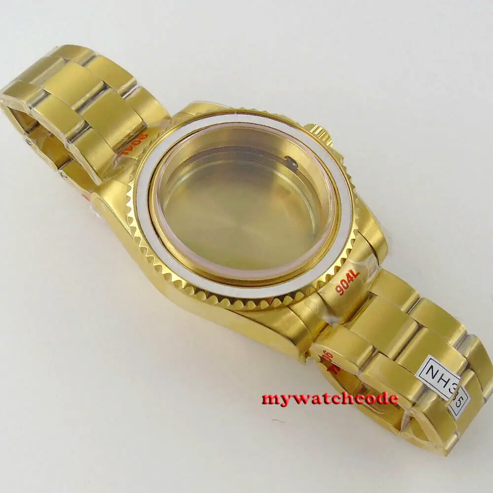 40mm Sapphire Glass Yellow Golden Plated Watch Case for NH35 NH36 2824 Miyota 8215 8205 movement
