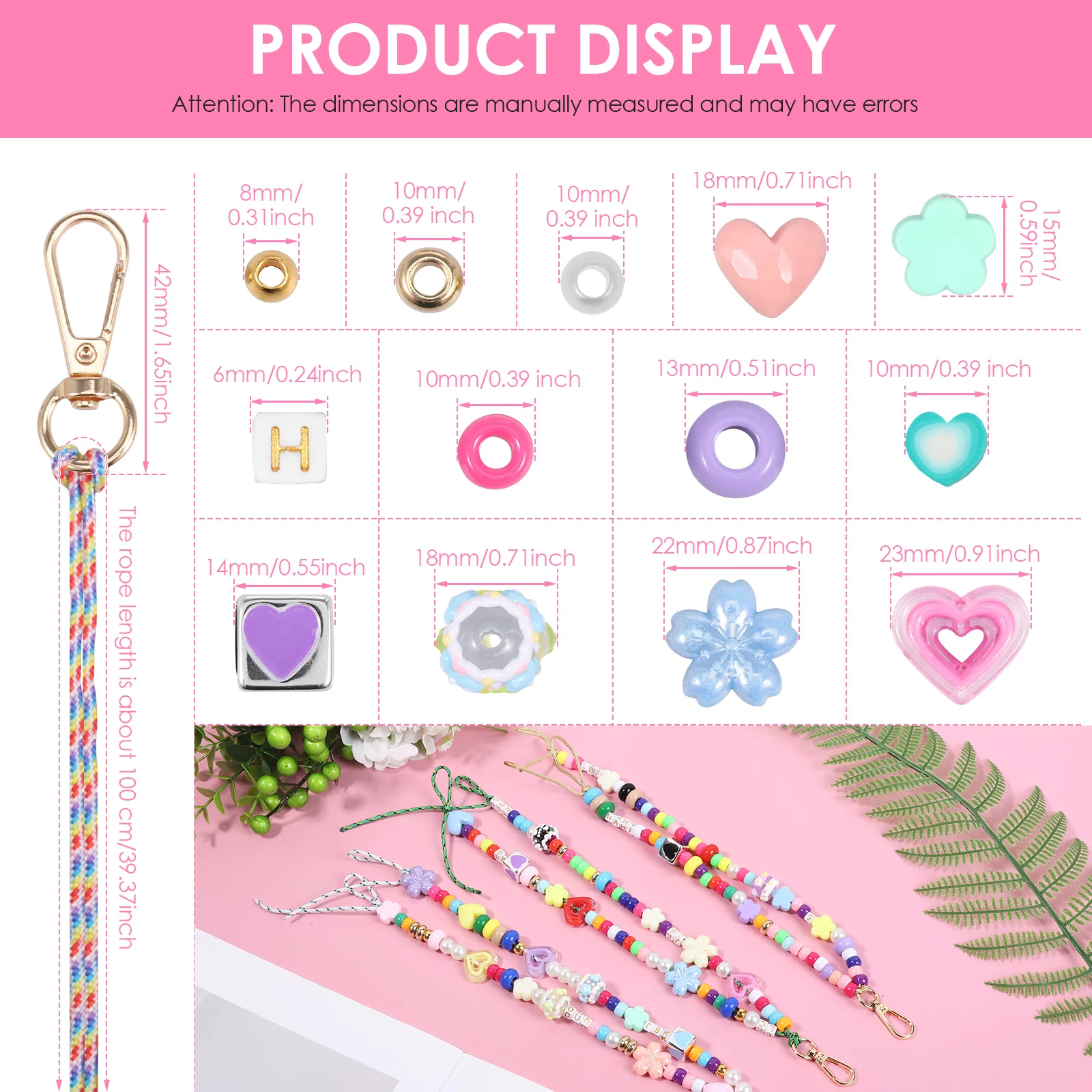 421PCS Beaded Keychain Making Kit for Women Acrylic Heart Flower Star Letter Bag Beads DIY Key Chain Charm Supplies Crafts view 6