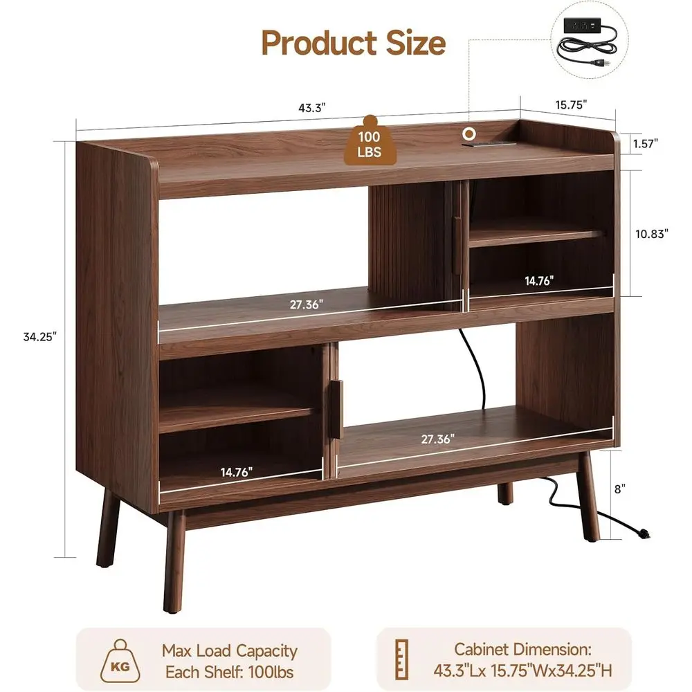 44Sideoard uet Cainet witOutlet & 2 Open StoraSpaces, luted Sideoard Cainet witSliding Door & Adjustale Sees, -Century Accent Co