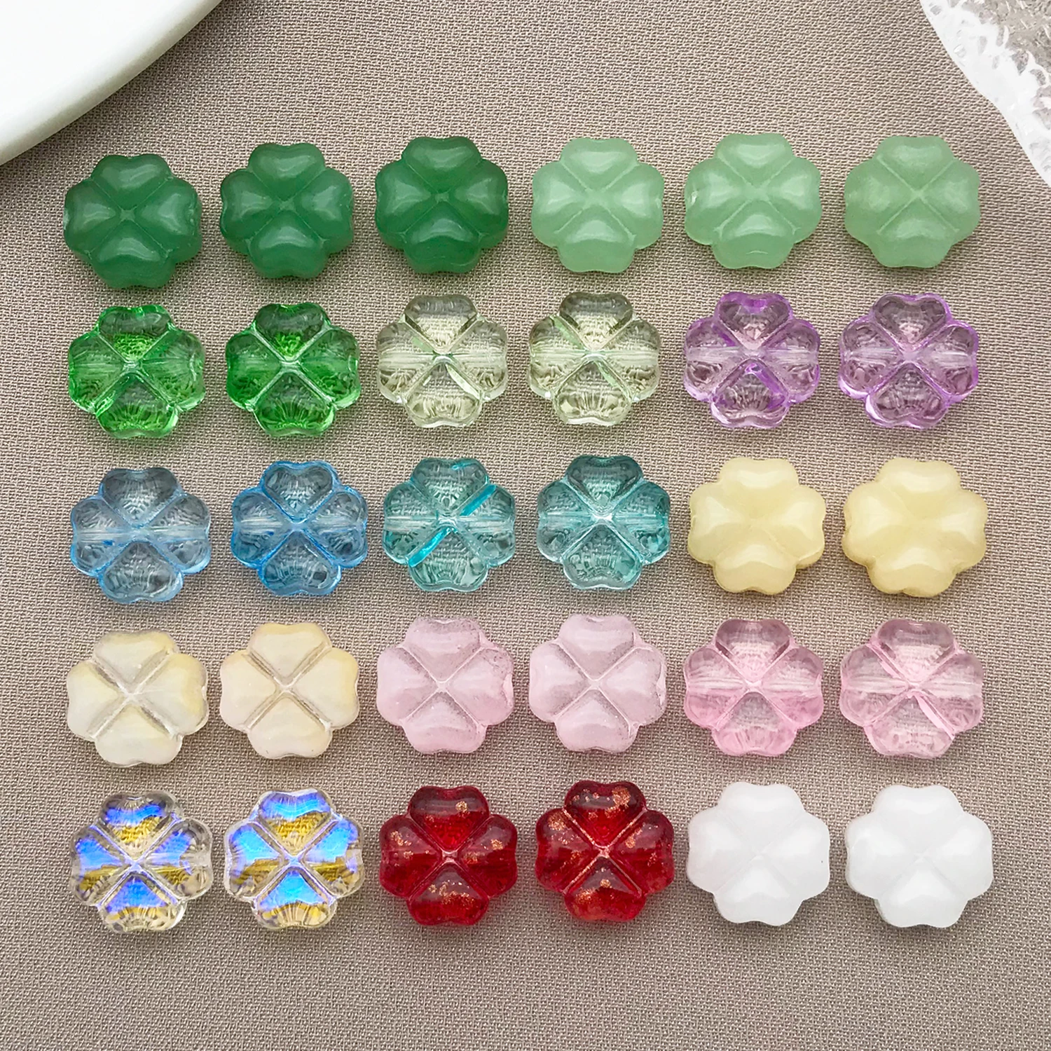 30pcs 10mm Glass Four Leaf Flower Beads Scattered Beads Handmade DIY Making Couple Bracelets, Necklaces, Earrings Jewelry Acces