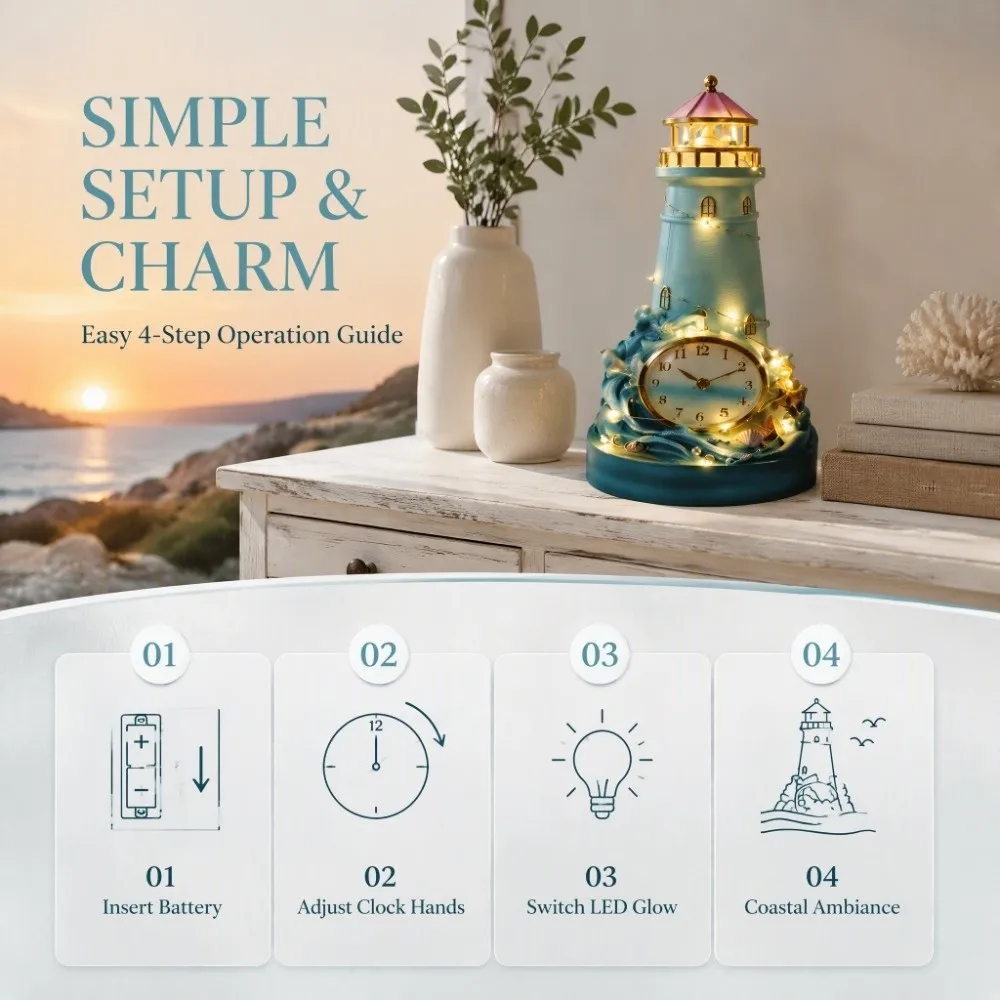 Lighting With Clock Coastal Light Clock 20cm Transparency Coastal Glow Clock Fashion Creativity Lighthouse DIY Wall Clocks