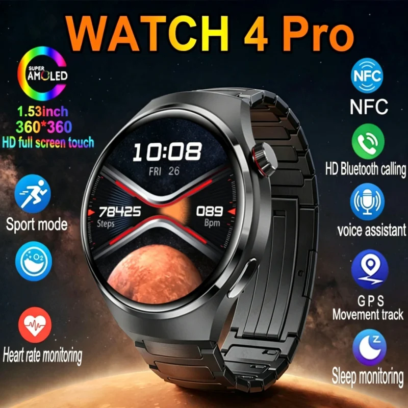 2026年新型スマートウォッチ-メンズ-bluetooth音楽再生-gps-nfc-心拍数モニタリング-防水スマートウォッチ-カロリー計算-ランニングスマートバンド