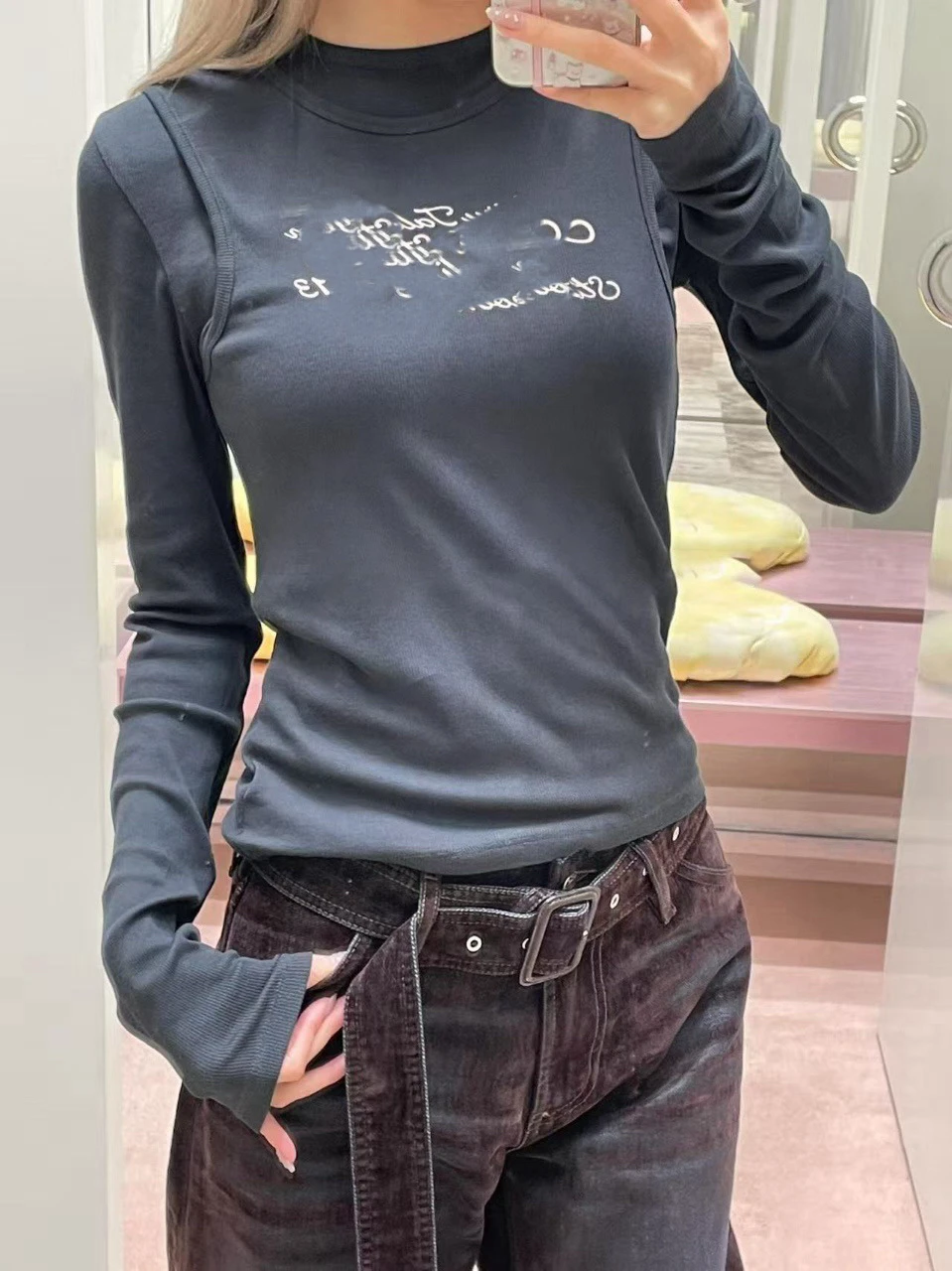 

High Quali Long Sve T-irt for Women Casual Versatile Slimming Cotton Tee Commute Sle Print Design Moisture ng