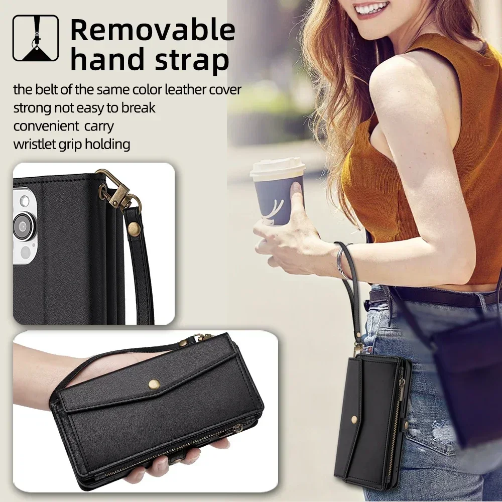 Card Slots Wallet Crossbody Case For Xiaomi Mi Note 10 Ultra 11 Lite Youth Pro 11X 11T 10T 10i 10S 11i Book Cover Cards Lanyard