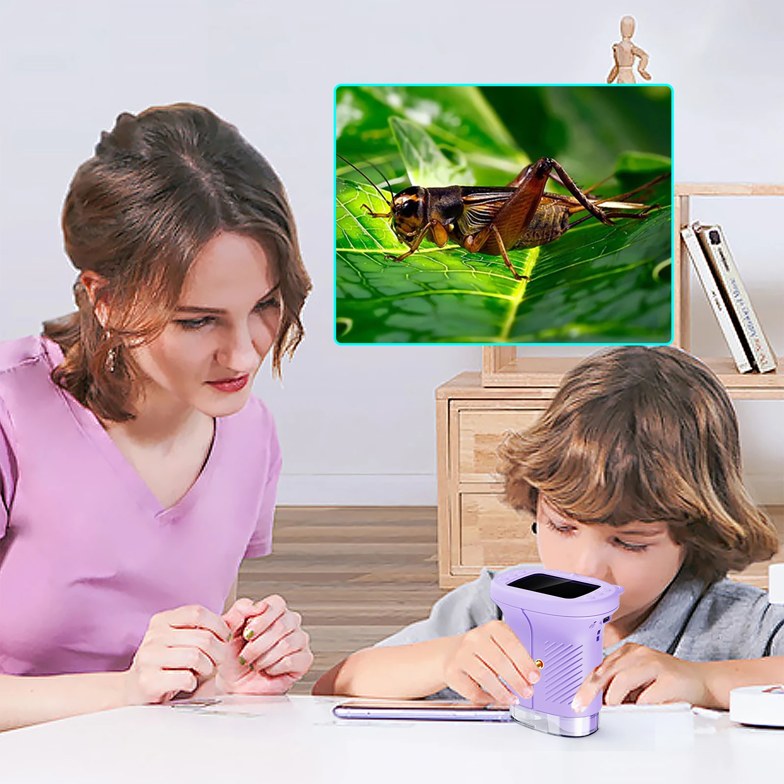 Microscope Portable Rechargeable 1000X pour enfants, loupe numérique portative 1080P, écran IPS de 2.4 pouces pour enfants étudiants ﻿