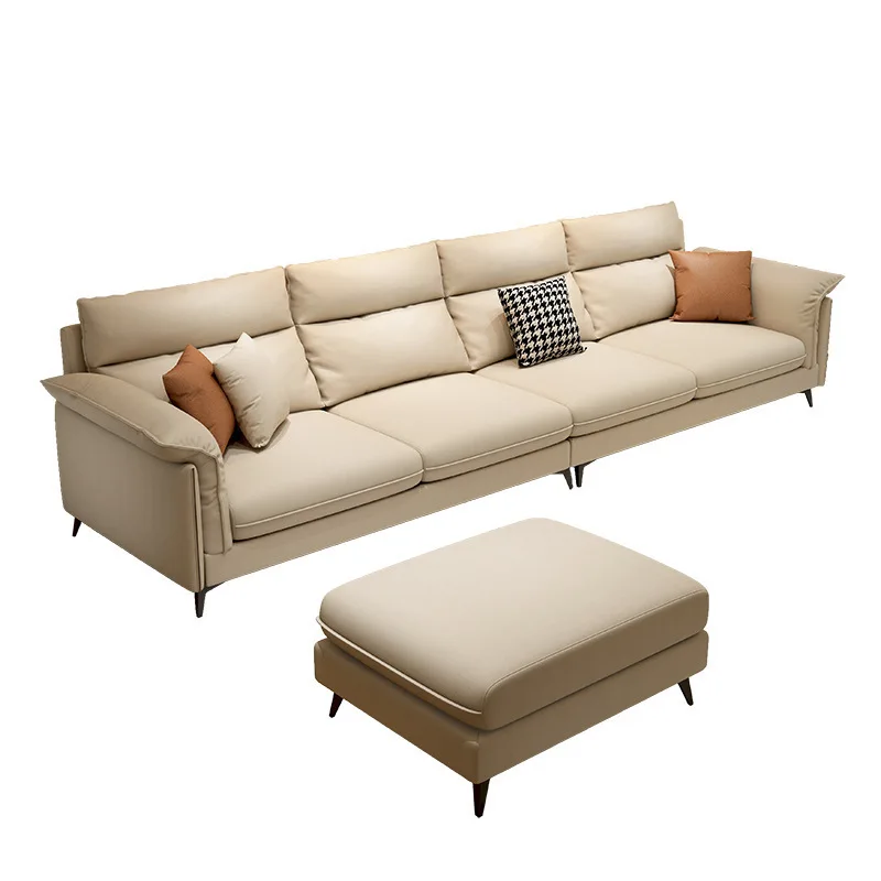 

Spot cream style sofa living room small apartment light luxury rental room straight row Italian minimalist leather technology cl