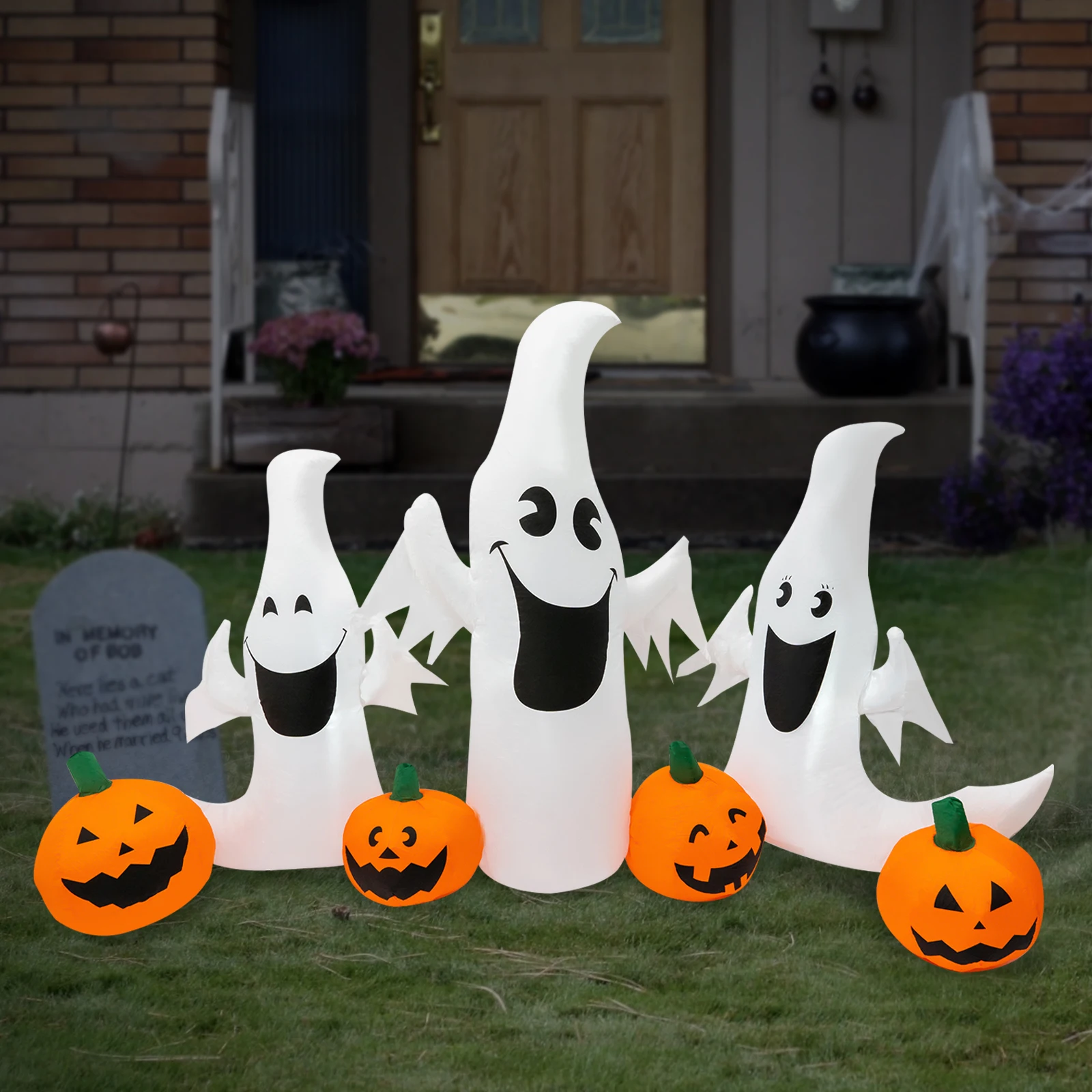 

Halloween Inflatable Decoration 3 Funny Ghosts With Led Lights And 4 Pumpkins