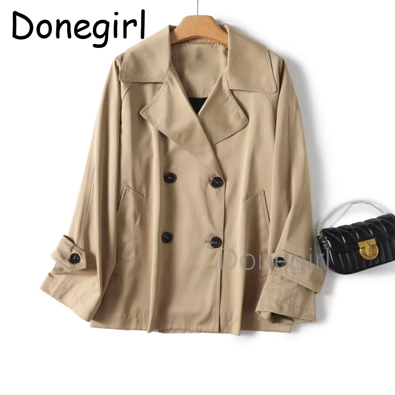 

Short Trench Coat For Women 2024 British Style Suit Collar Long Sleeve Double Breasted Outerwear Top Loose Casual Windbreaker