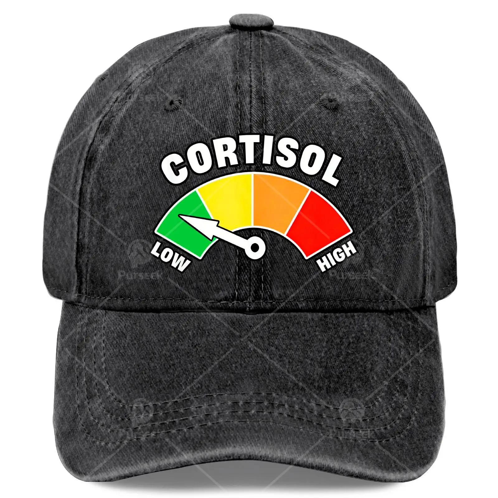 Unisex Vintage Washed Distressed Baseball with a Humorous Meme about Low Cortisol Levels