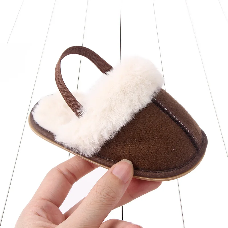 Baby Slides Slipper Fluffy Baby Slides Slippers Soft Plush Warm Non Slip Winter Indoor House Shoes for Toddlers Boys Girls