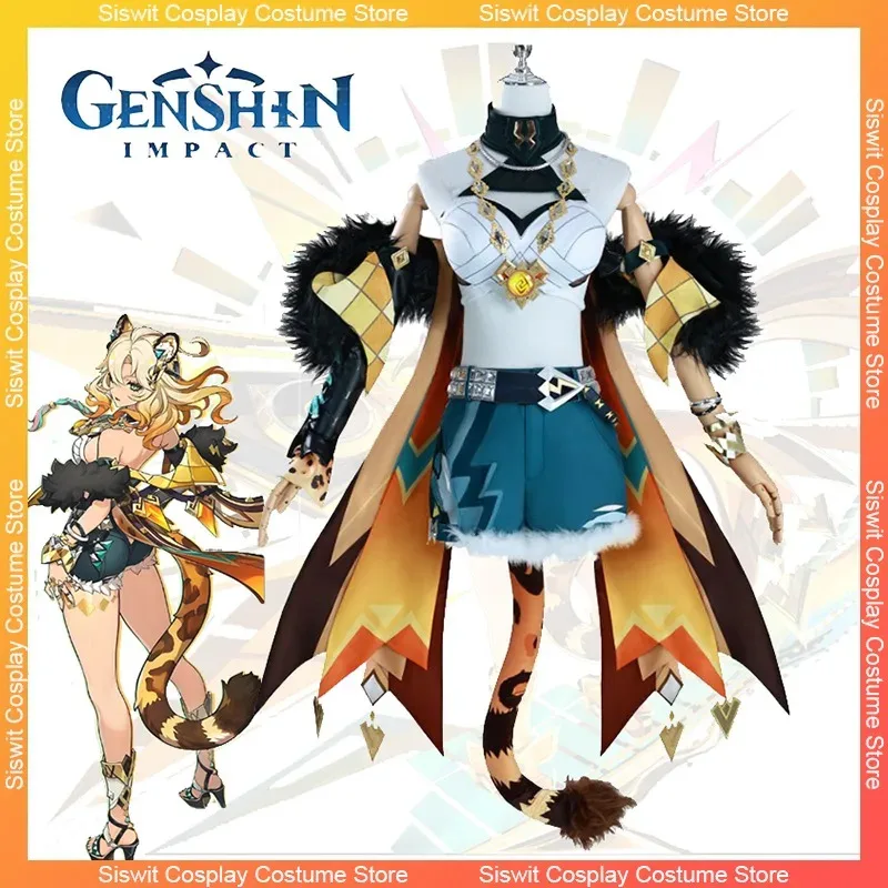

Game Genshin Impact Natlan Xilonen Cosplay Costume Tiger Uniform Wig Shoes Prop Accessories Set Anime Role Play Carnival Suits