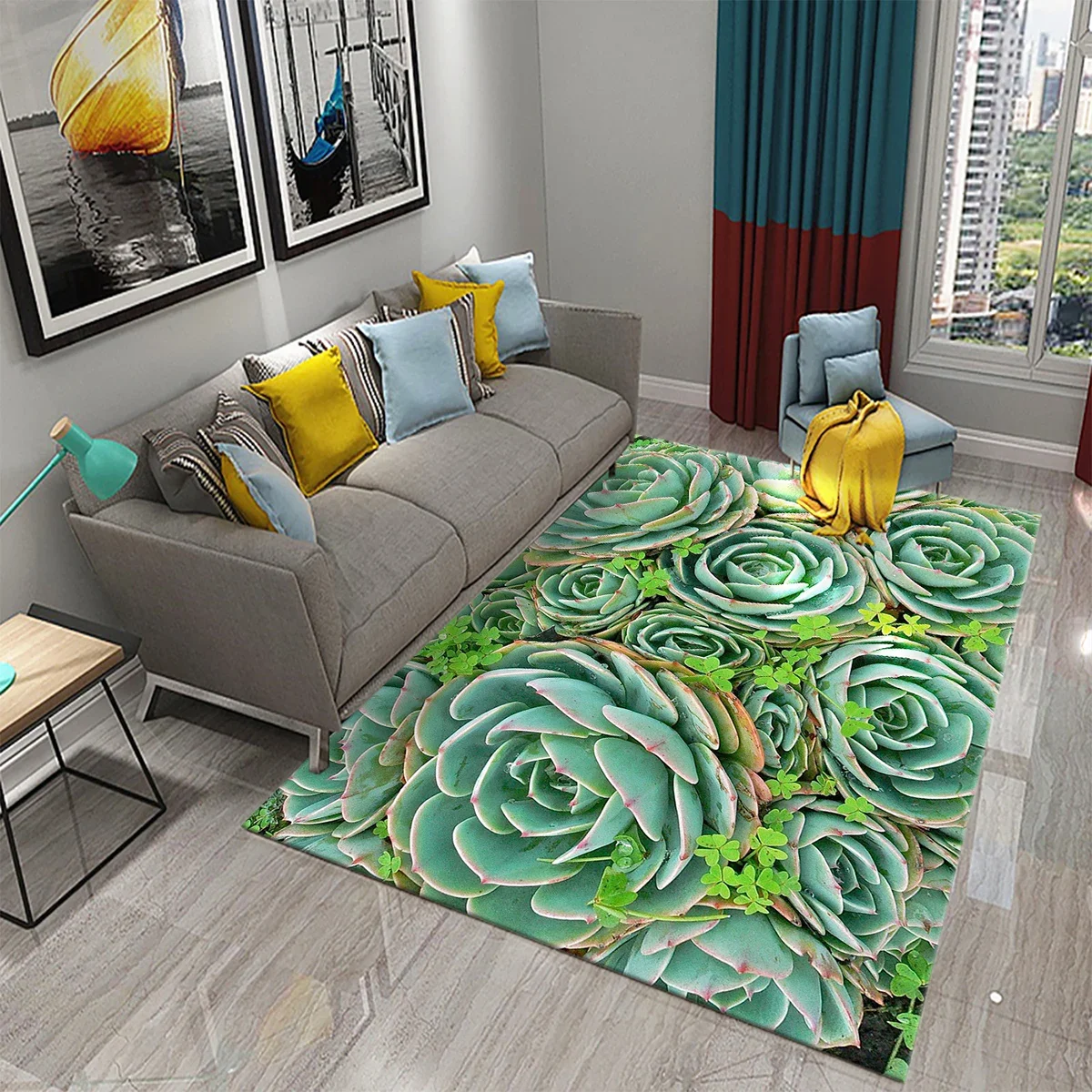 Cactus Succulent Plants Carpet for Bathroom Kitchen Entrance Non-Slip Rugs Balcony Child Living Room Bedside Decor Area Rug Mat