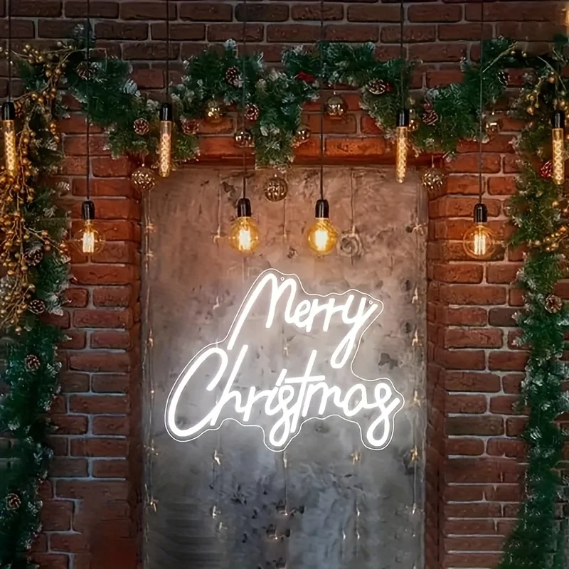 Merry Christmas Neon Sign Dimmable Cold White Neon USB Powered Wall Hanging Decor Bars Bedrooms Cafes Restaurant Decor Neon