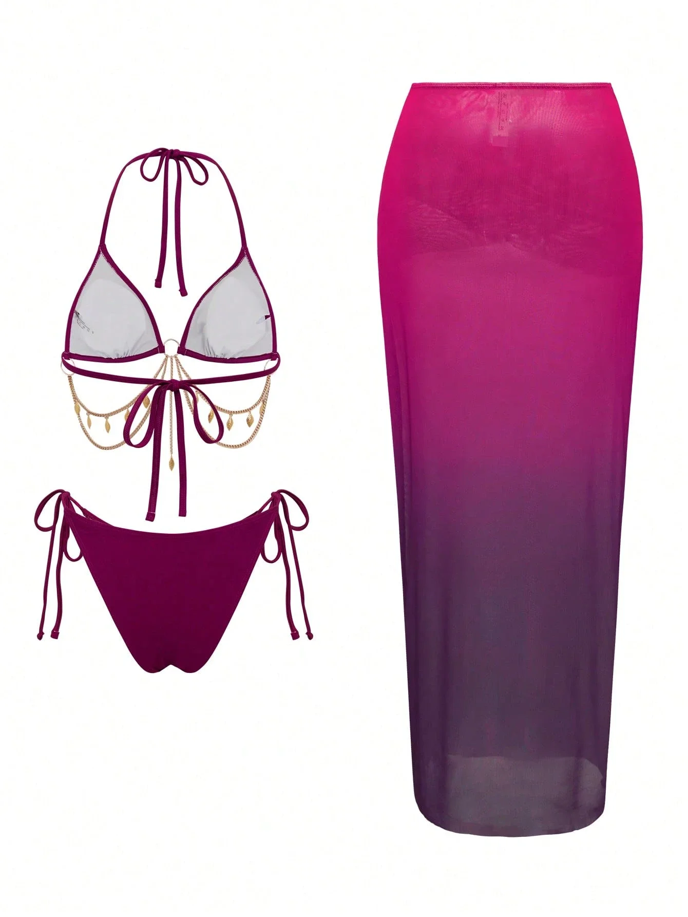 

Женский сексуальный комплект бикини с завязками на шее и градиентной юбкой