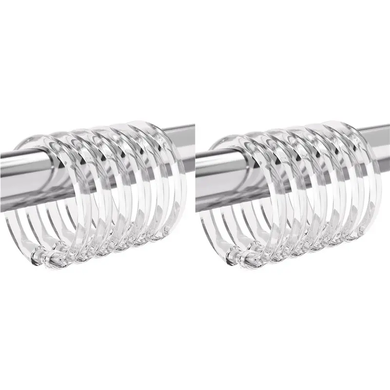 A93E-24 High-Quality Plastic Shower Curtain Rings, Hooks, And Shower Rods With Easy-To-Use Snap Closures, Transparent