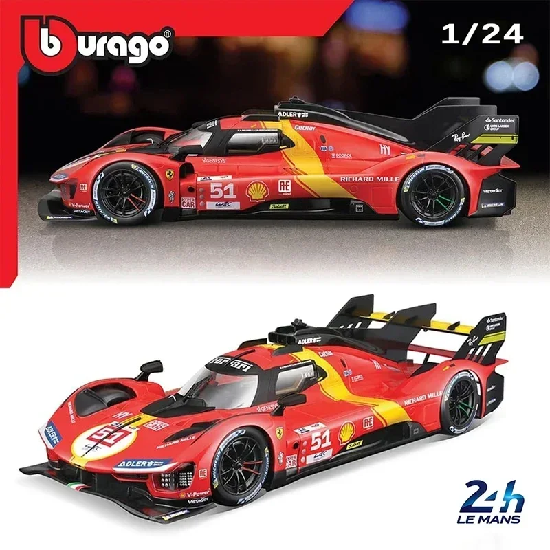 Bburago 1:24 2023 Ferrari 499P 3.0L Turbo V6 - Winner Le Mans Simulation Alloy Diecast Car Model Collectible Exhibit Toy Gift