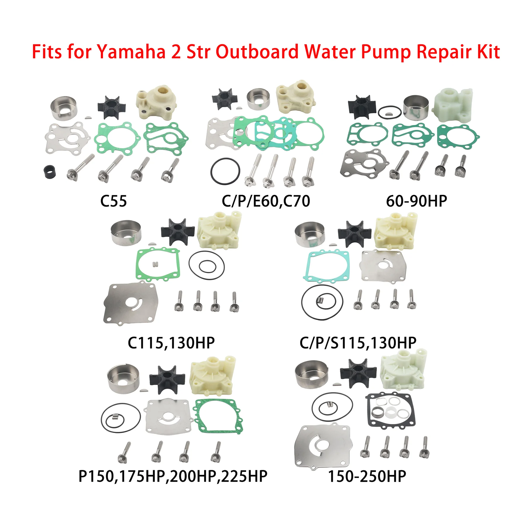 Water Pump Repair Kit W/ Housing Fits For Yamaha 2 Stroke 55 60 70 75 80 85 90 115 130 150 175 200 225 250 HP Outboard Engine