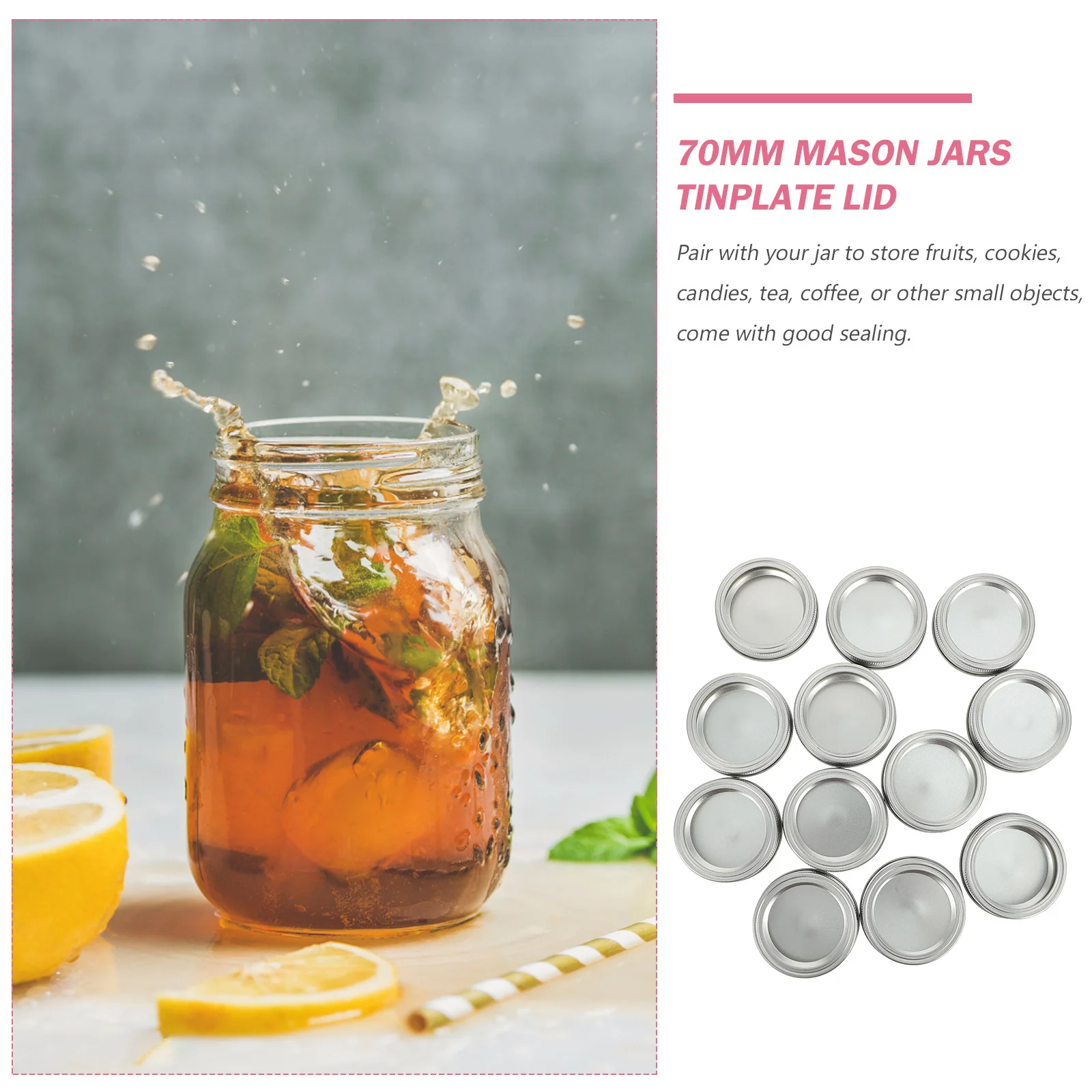 

12 set Tinplate Canning Lids 70Mm Leak Proof For Jars Replacement Lids Canning Jar Bands Set Kitchen Storage Sealing Covers