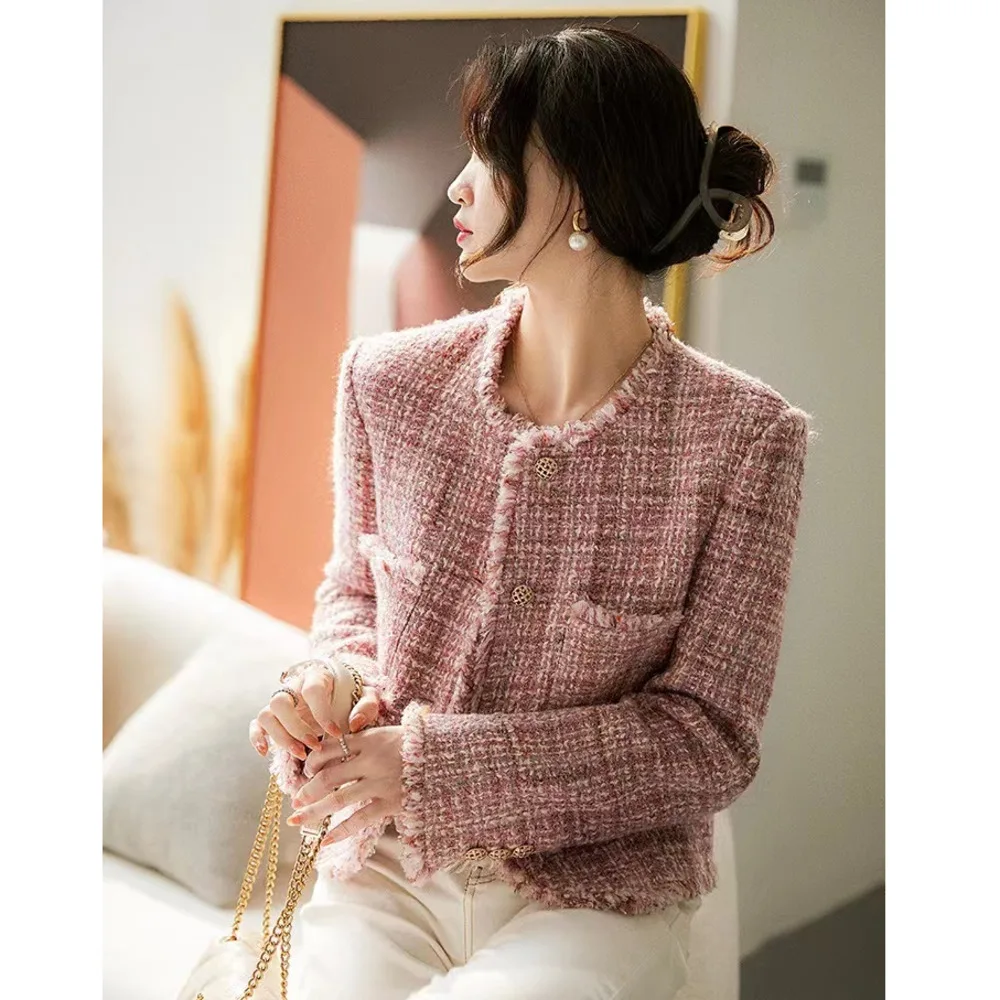 Elegance Style Jacket Women's 2022 Autumn /winter New Temperament Light And Mature Wind Brushed Tassel Tweed Short Coat Women