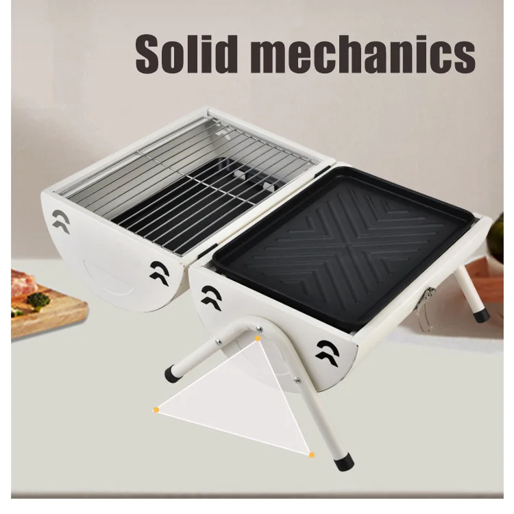 Koreaanse draagbare opvouwbare buitenbarbecue-grill Cirkeloven Camping-houtskoolgrills met koekenpan met antiaanbaklaag